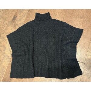 Michael Kors Womens Large Cowl Neck Cable Knit Poncho Sweater Black Short Sleeve